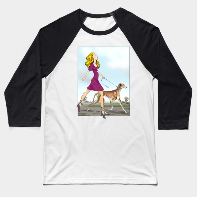 Blonde girl walking her Azawakh. Baseball T-Shirt by chepea2